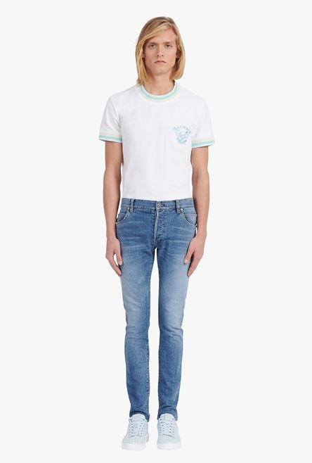 Slim cut blue cotton jeans with embossed Balmain logo - 1