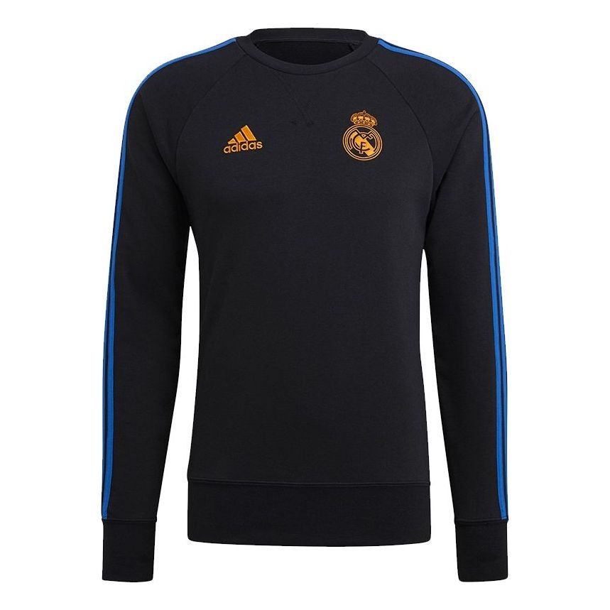 Men's adidas Real Swt Top Woven Real Madrid Team Logo Soccer/Football Round Neck Sports Black GU9706 - 1