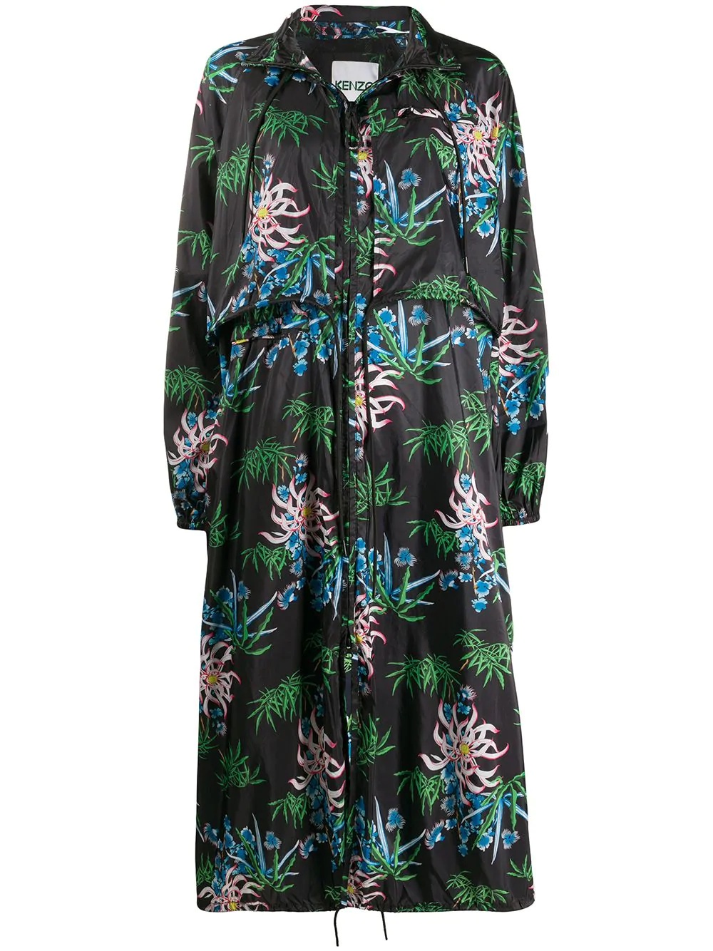 floral print long raincoat - 1