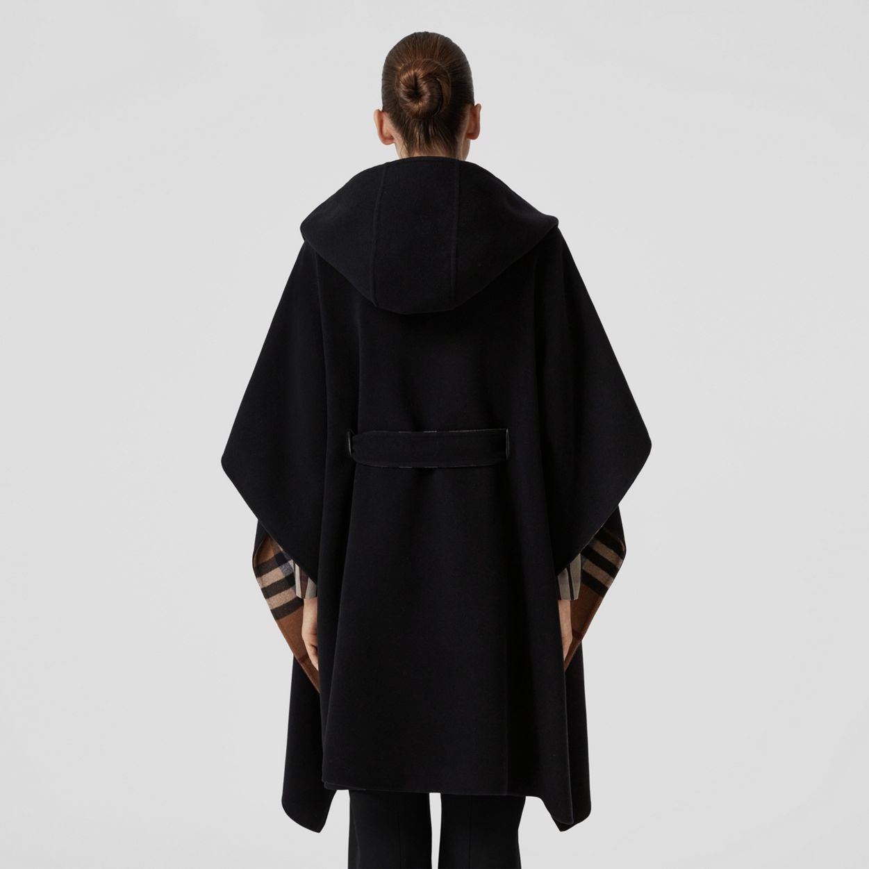 Reversible Check Wool Hooded Cape - 4