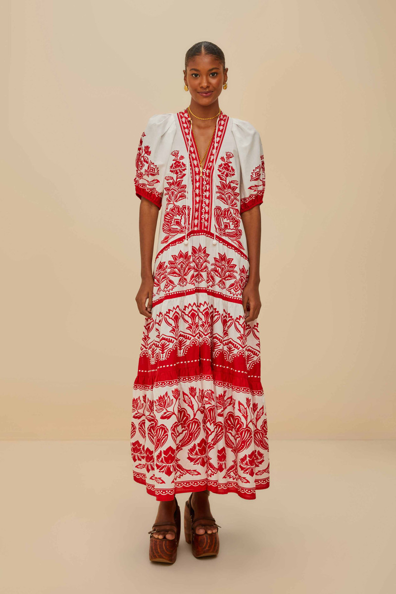 Off-White Boho Garden Short Sleeve Midi Dress 1
