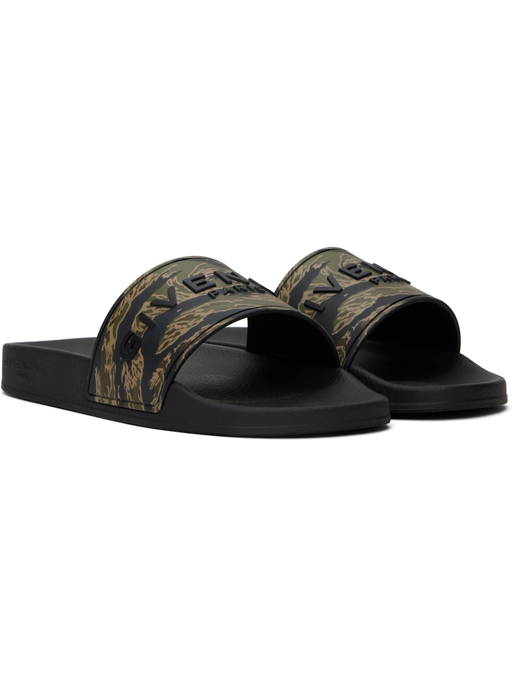 Black & Khaki Slide Flat Pool Slides - 4