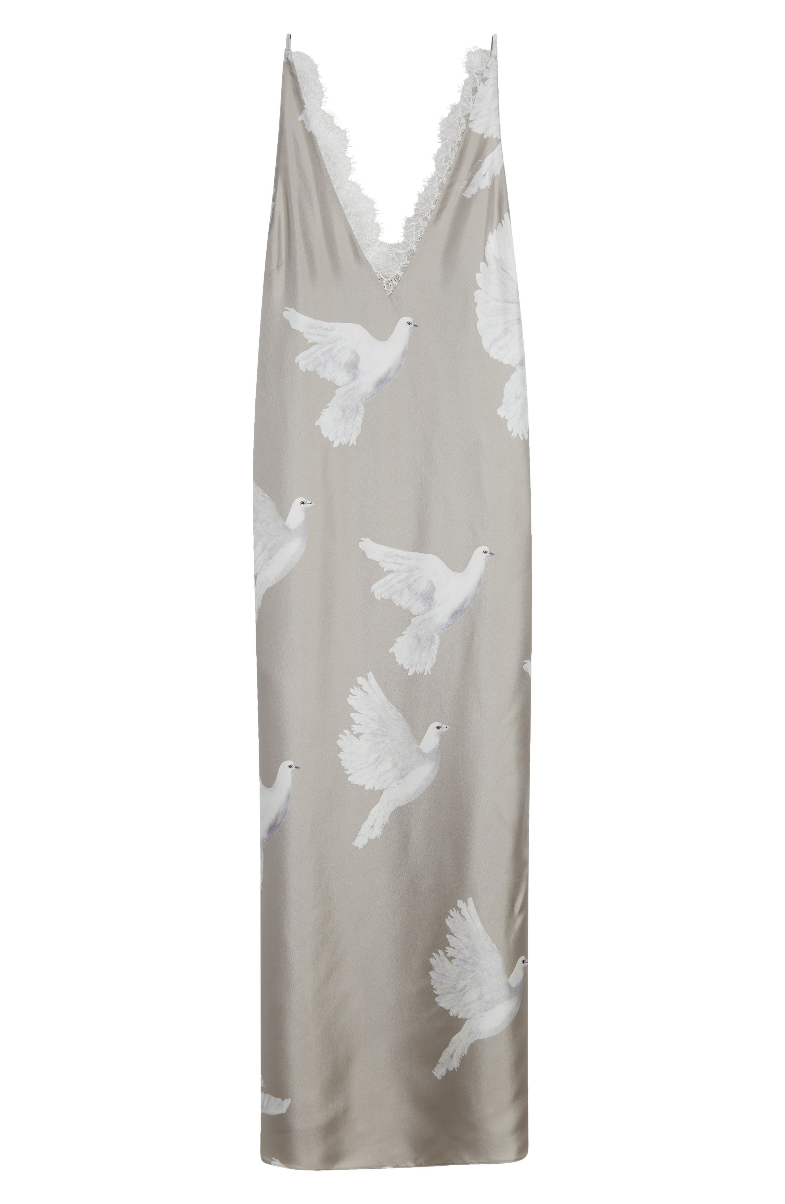 Stella McCartney Dove Print Silk & Chantilly Lace Dress in Mud at Nordstrom - 5