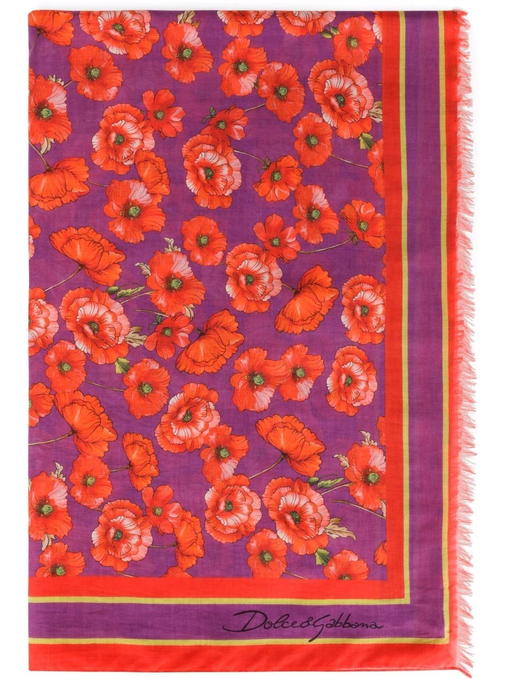 poppy-print fringed scarf - 1