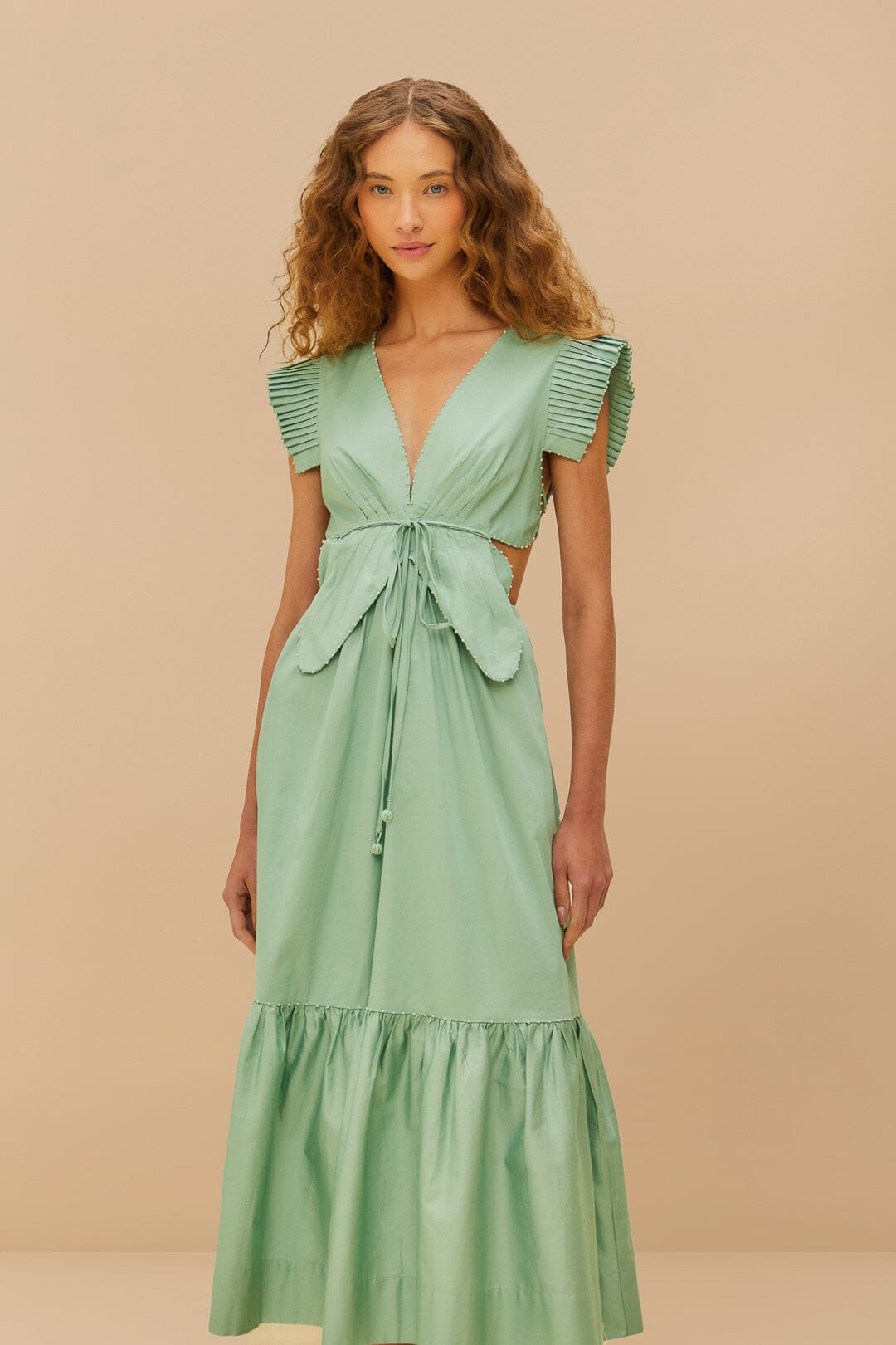 Light Green Butterfly Cut-Out Midi Dress - 2