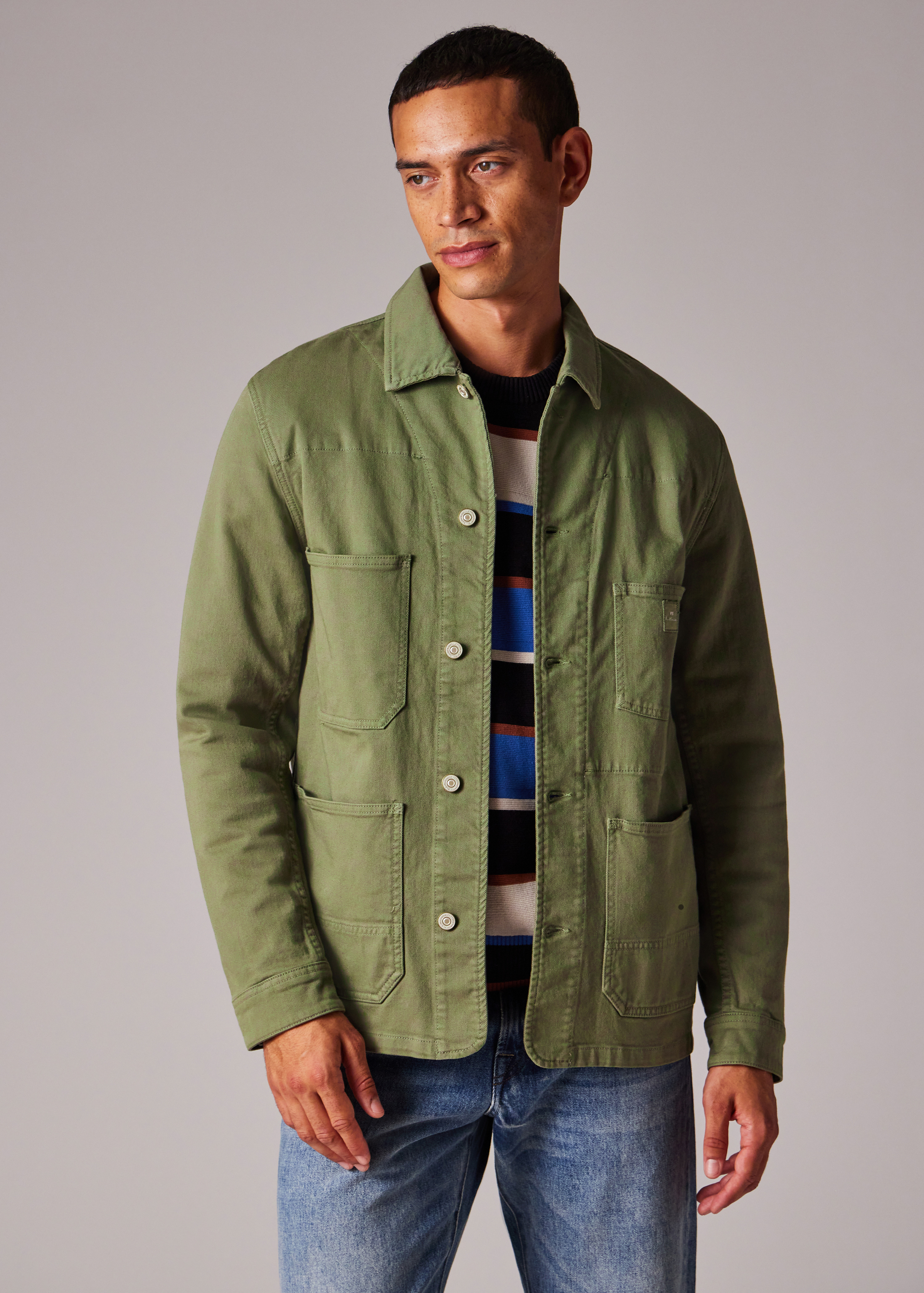 Khaki Stretch Cotton-Twill Chore Jacket - 7