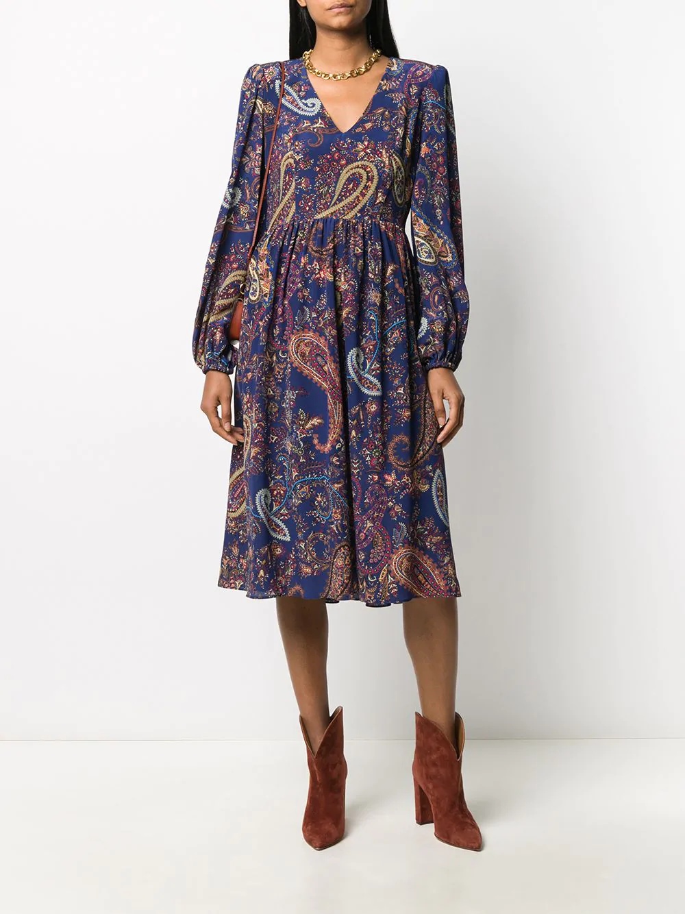 gathering detail paisley print dress - 2