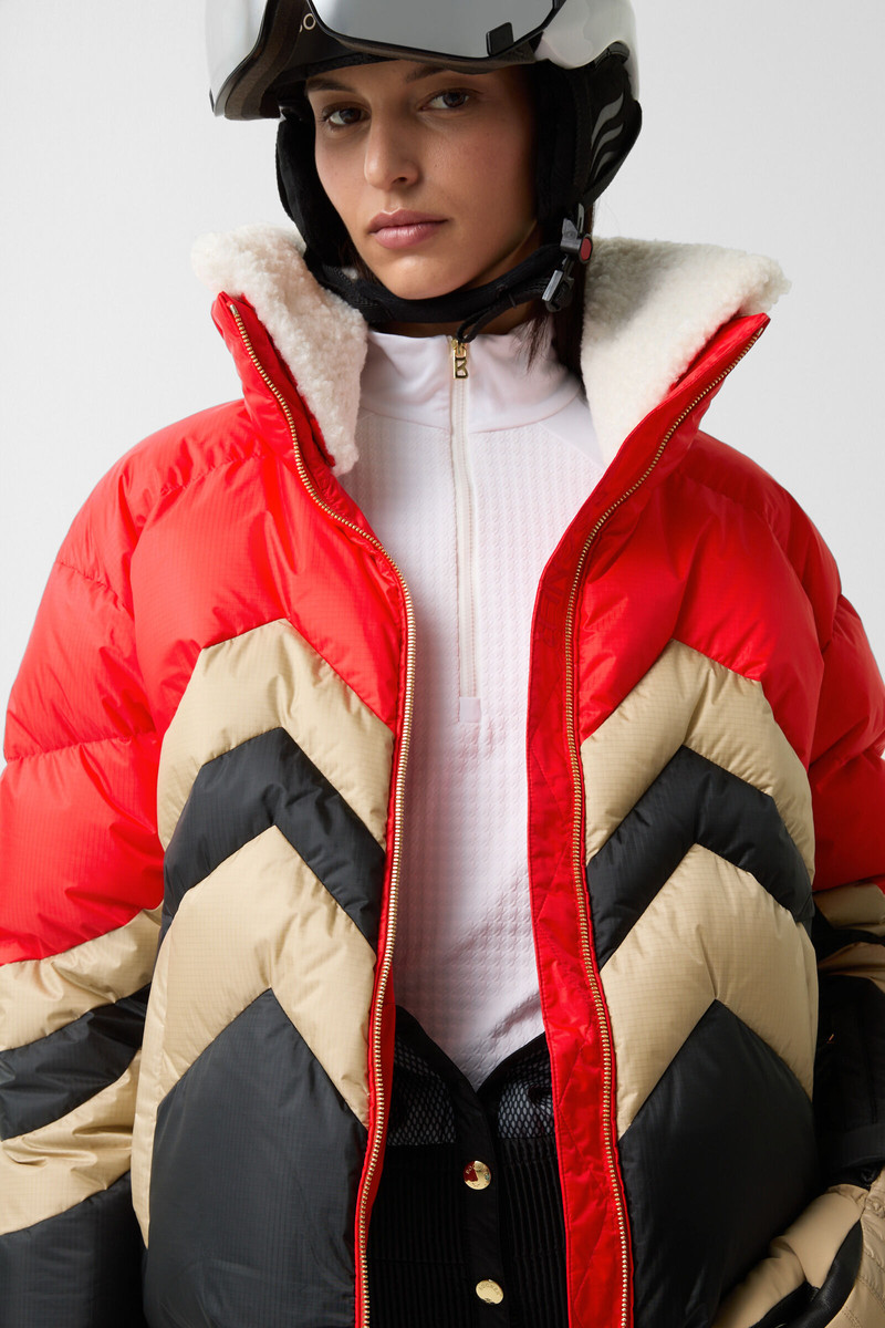 Valea down ski jacket in Red/beige/black 6