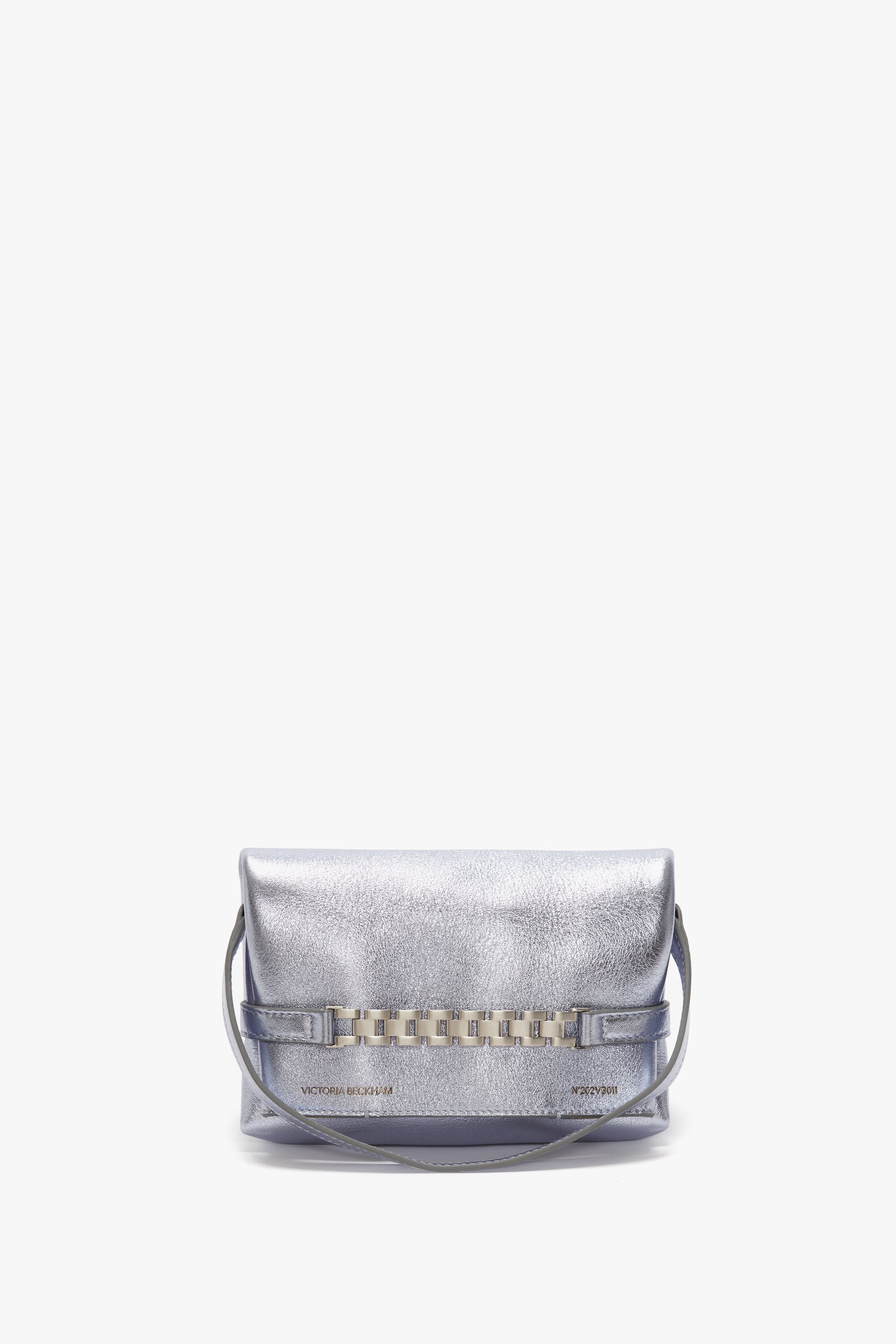 Mini Chain Pouch In Metallic Sky Leather - 5