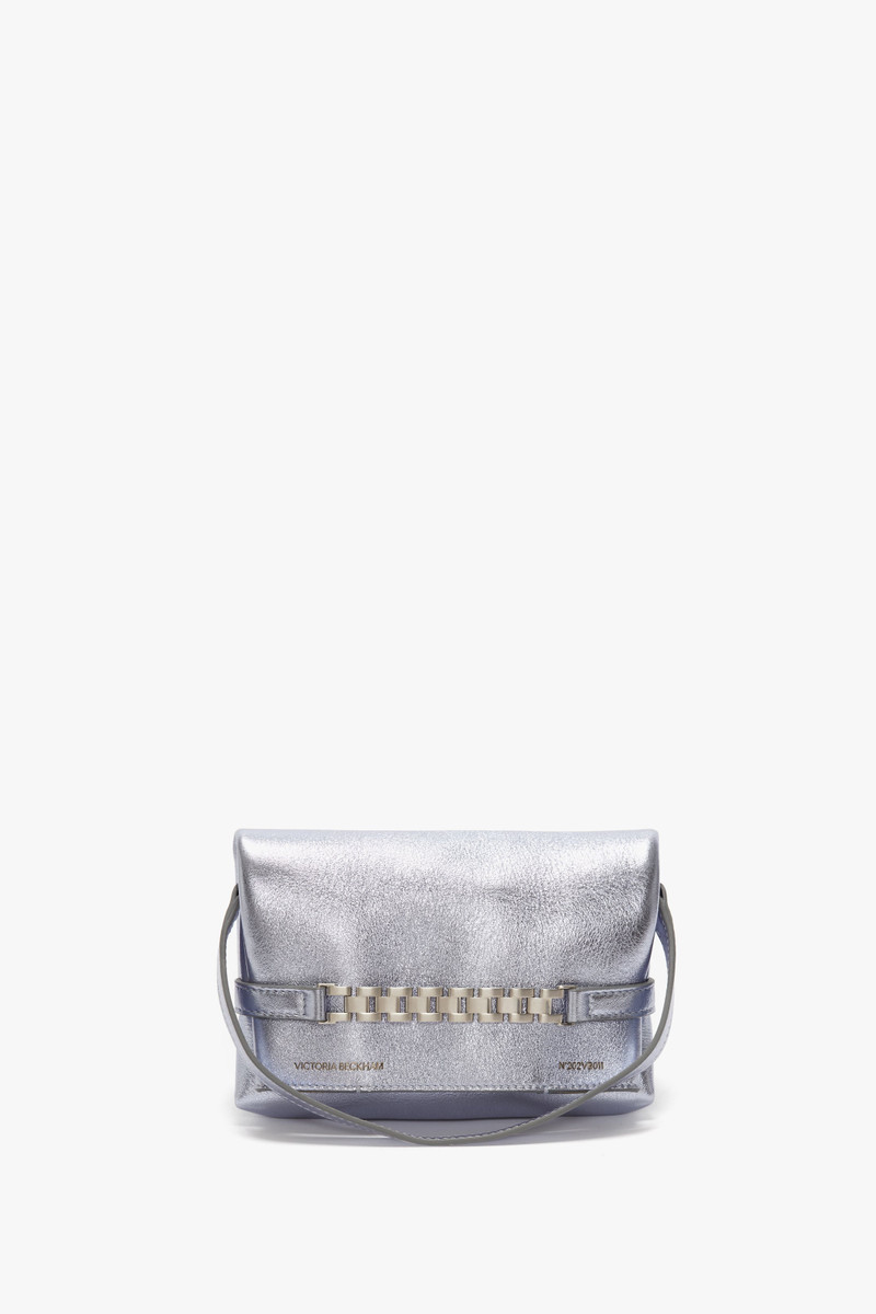 Mini Chain Pouch In Metallic Sky Leather 5