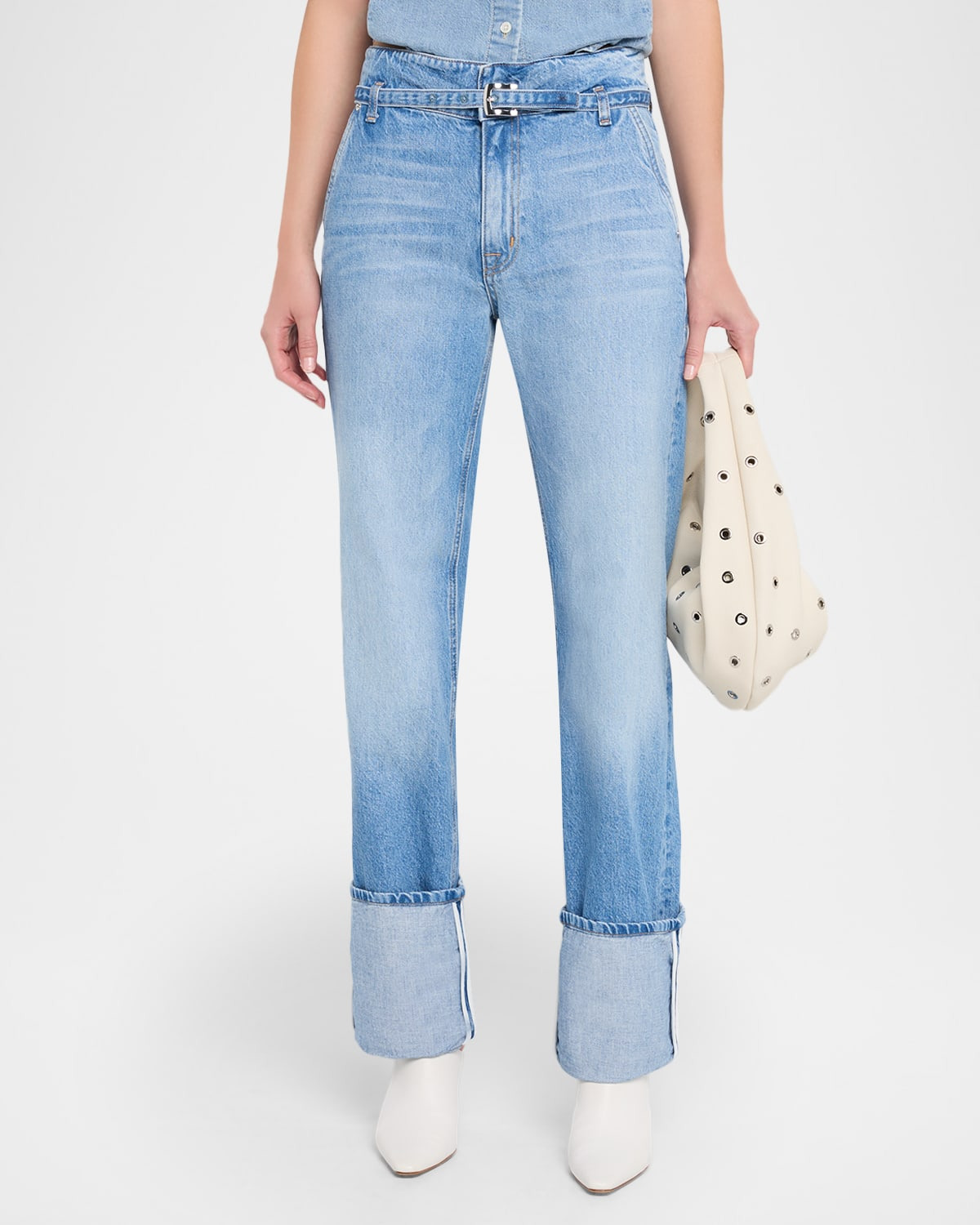 Alexa Belted Wide-Leg Cuffed Jeans - 4