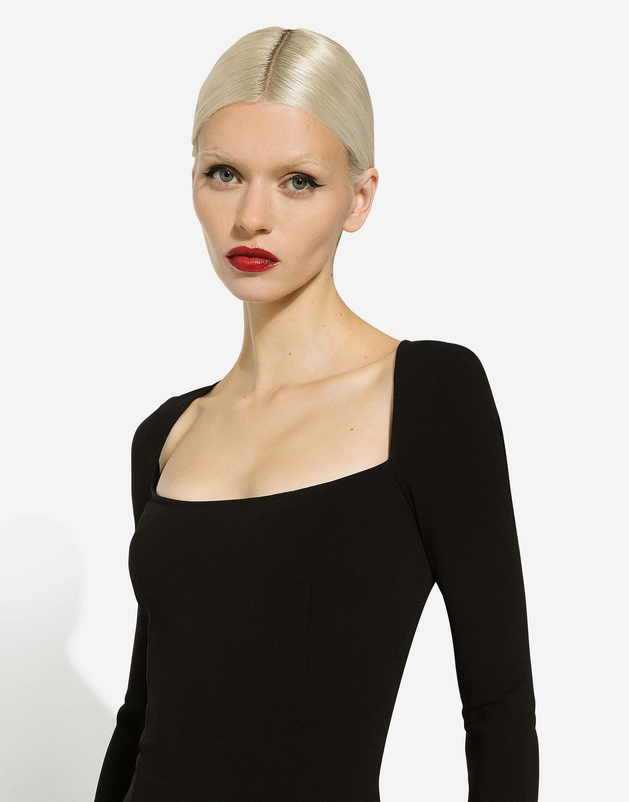 Long-sleeved jersey Milano rib sheath dress: - 4