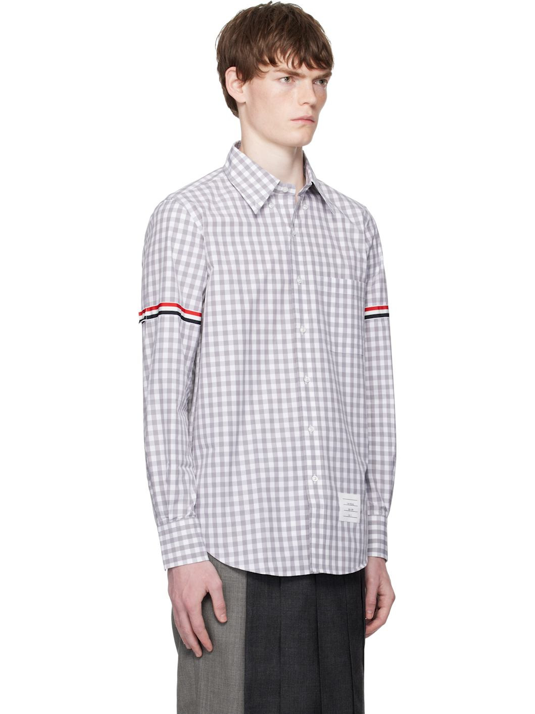 Gray & White Gingham Check Poplin Armband Shirt - 2