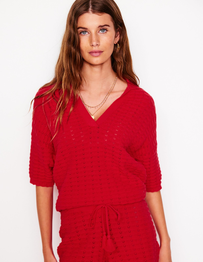 Collared Henley Sweater-Strawberry Tart Red 6
