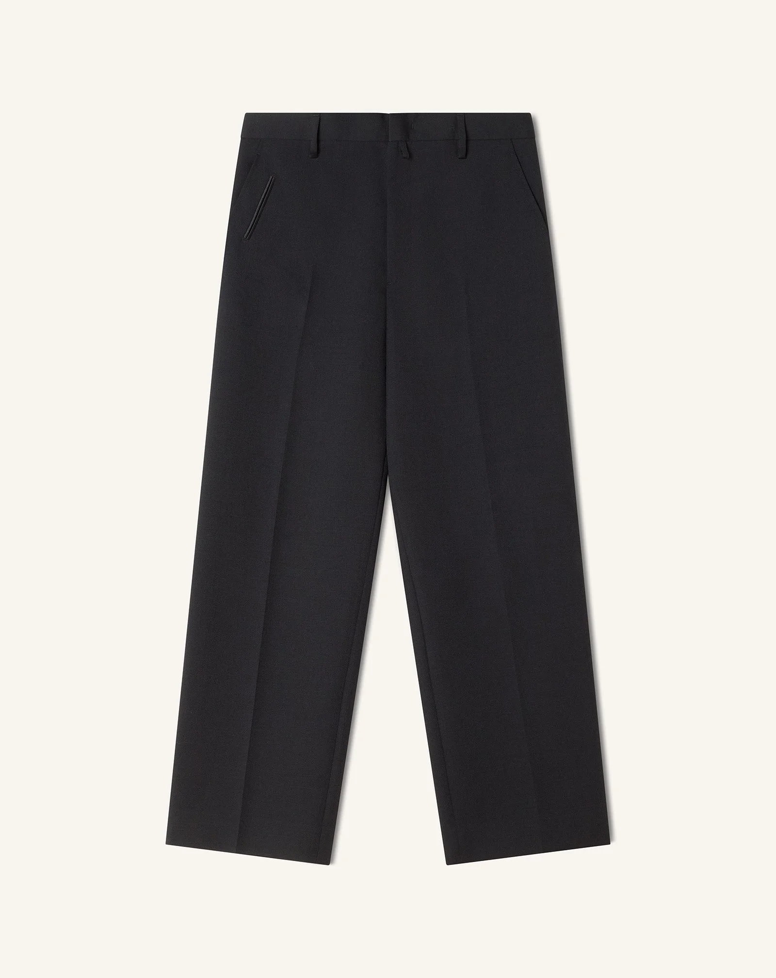 BLACK STRAIGHT-LEG WOOL PANTS - 1