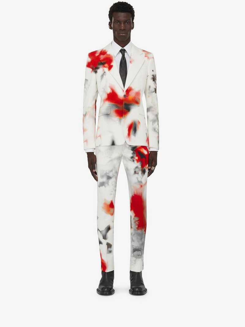 Alexander McQueen Men's Obscured Flower Single-breasted Jacket in White/red outlook