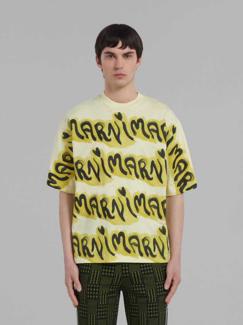 Marni YELLOW BIO COTTON T-SHIRT WITH LOGO STRIPES outlook