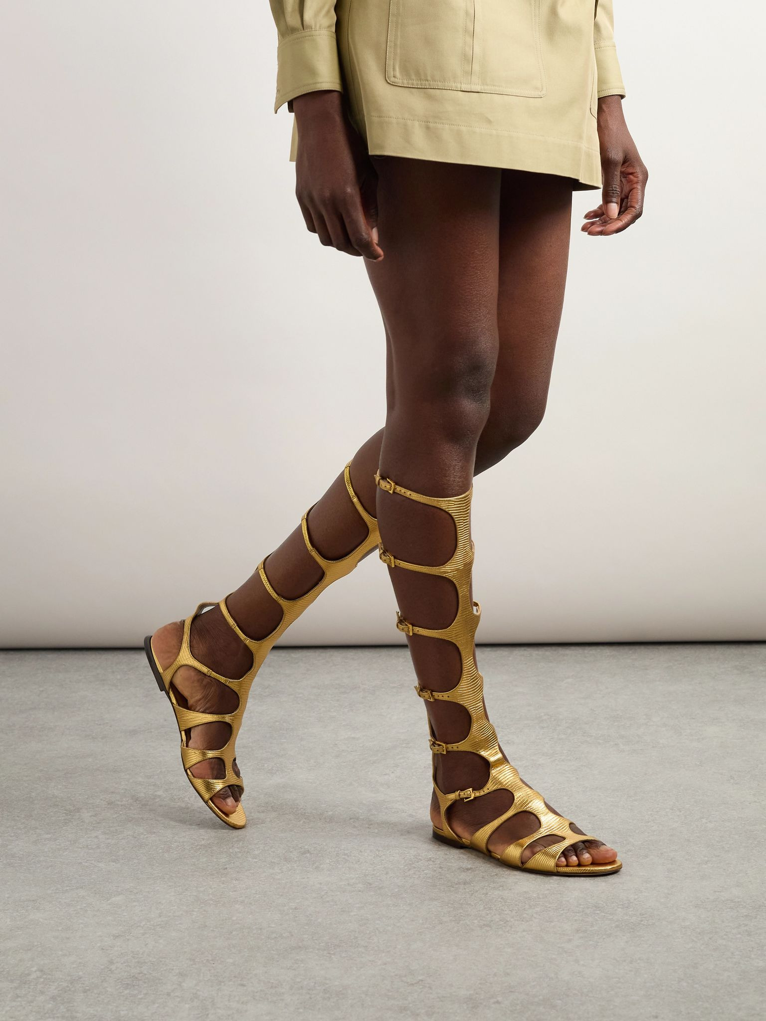 Paradise metallic lizard-effect leather sandals Bronze - 2
