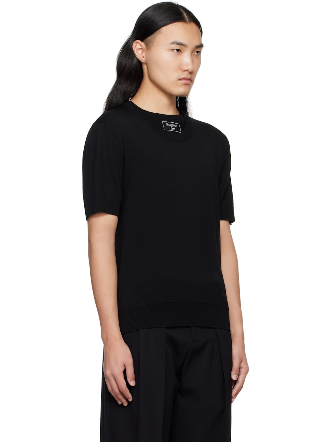 Black Knit Two Collar T-shirt - 2