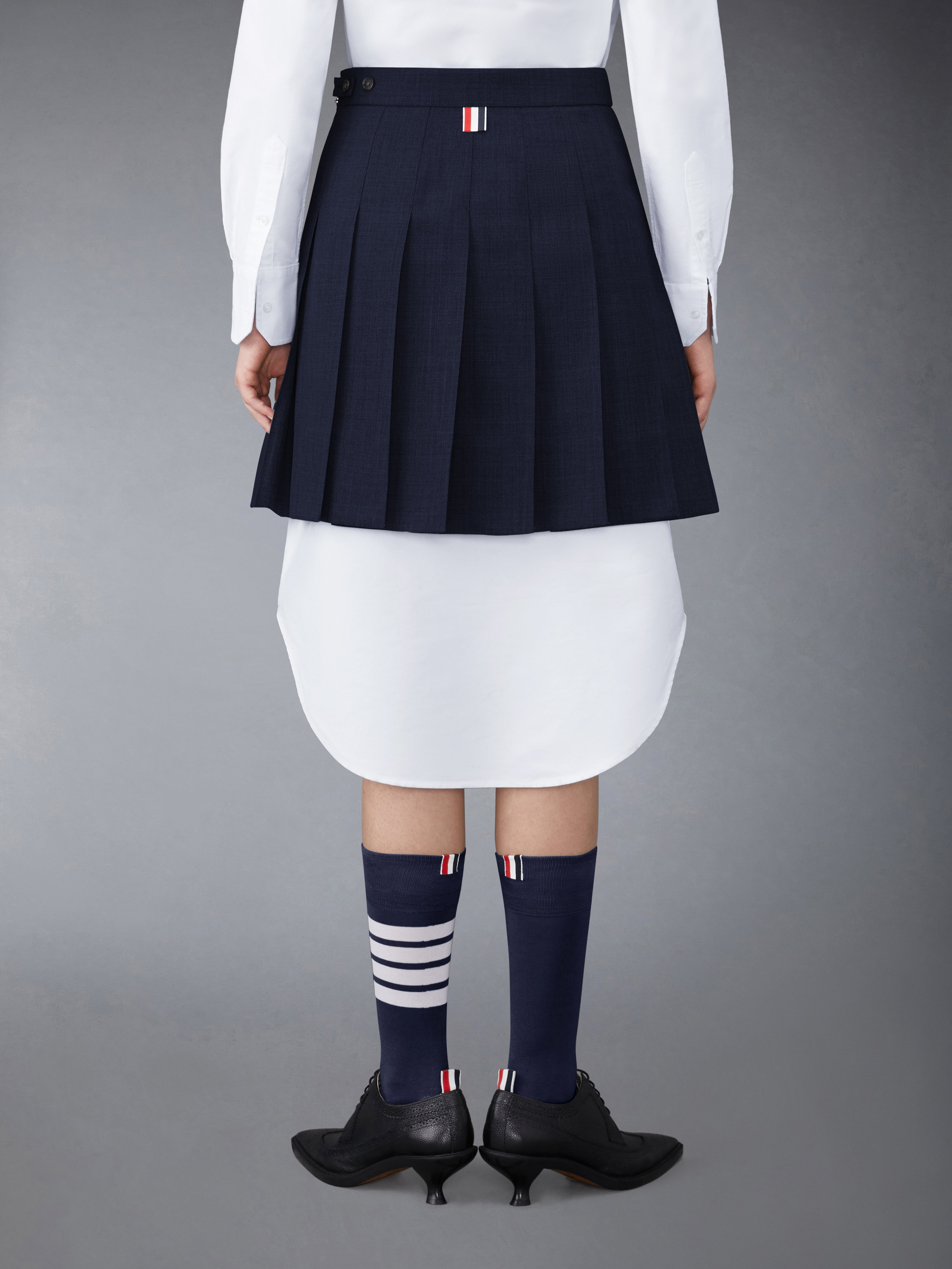 THIGH LENGTH DROPPED BACK PLEATED SKIRT IN 2PLY FRESCO - 3