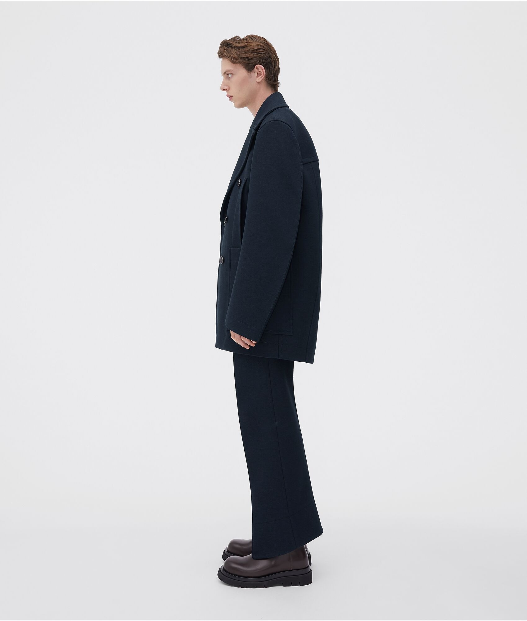 curved shape double wool coat - 2