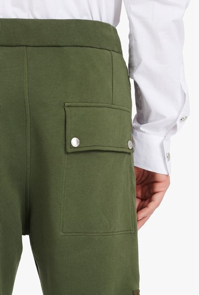 Wide-legged khaki jersey and nylon cargo sweatpants 8