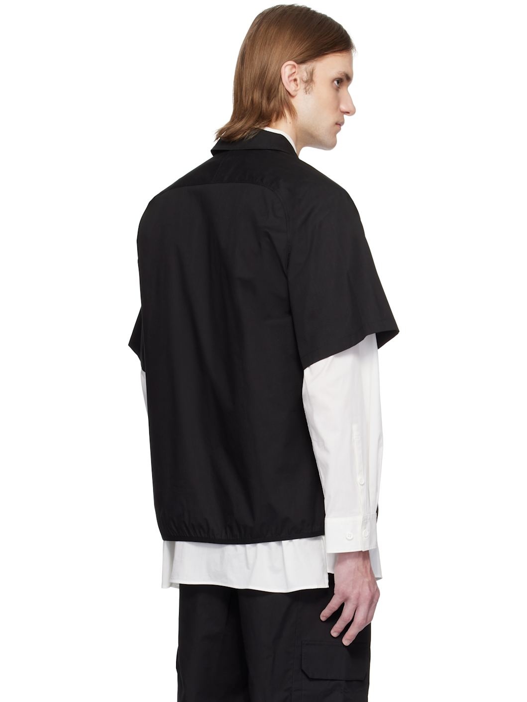Black Poplin Zipped Short Sleeve Shirt - 3