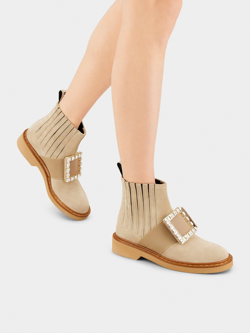 Roger Vivier Viv' Rangers Strass Buckle Chelsea Booties in Suede outlook