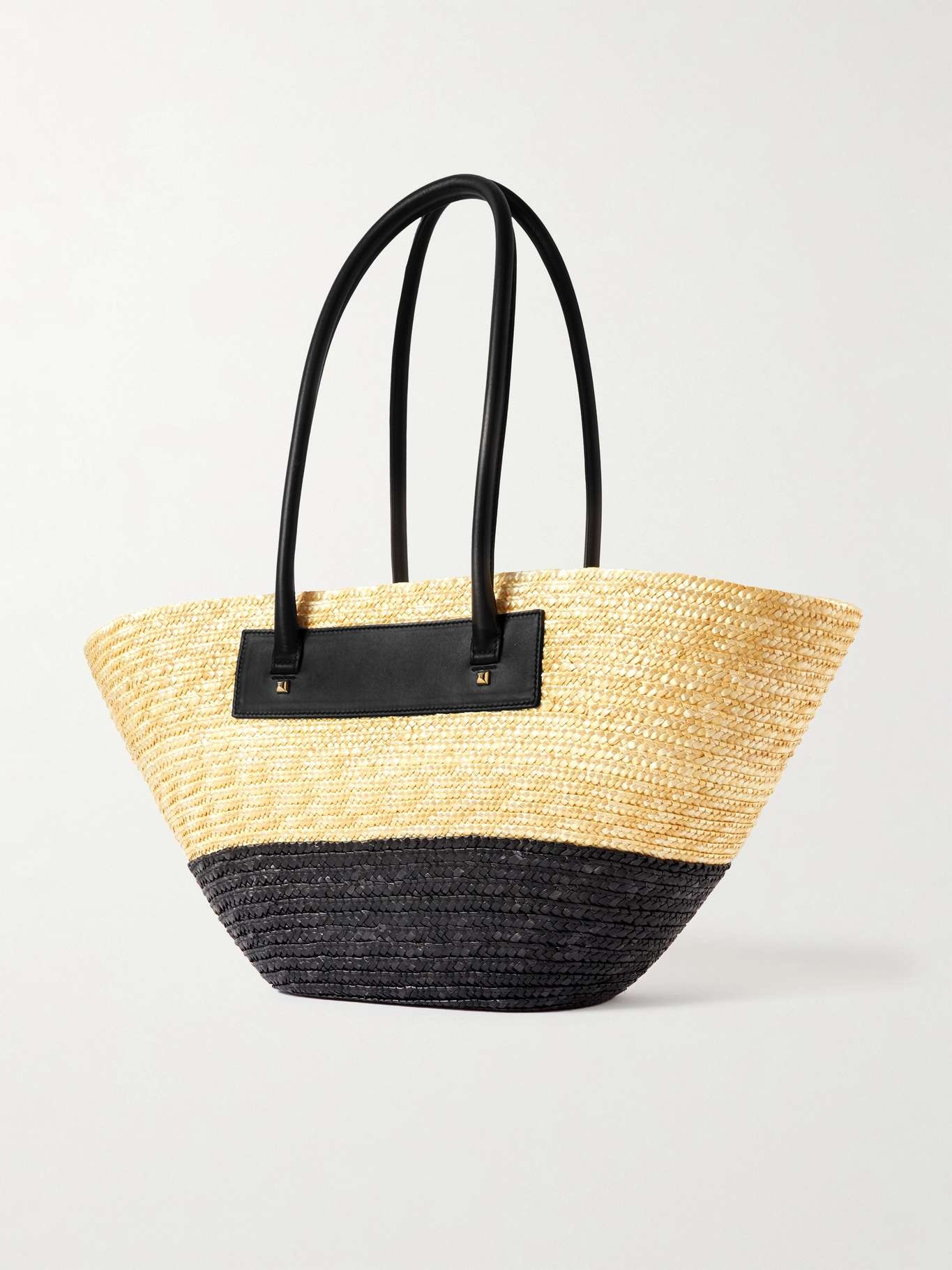 Avenue medium two-tone leather-trimmed raffia tote - 3