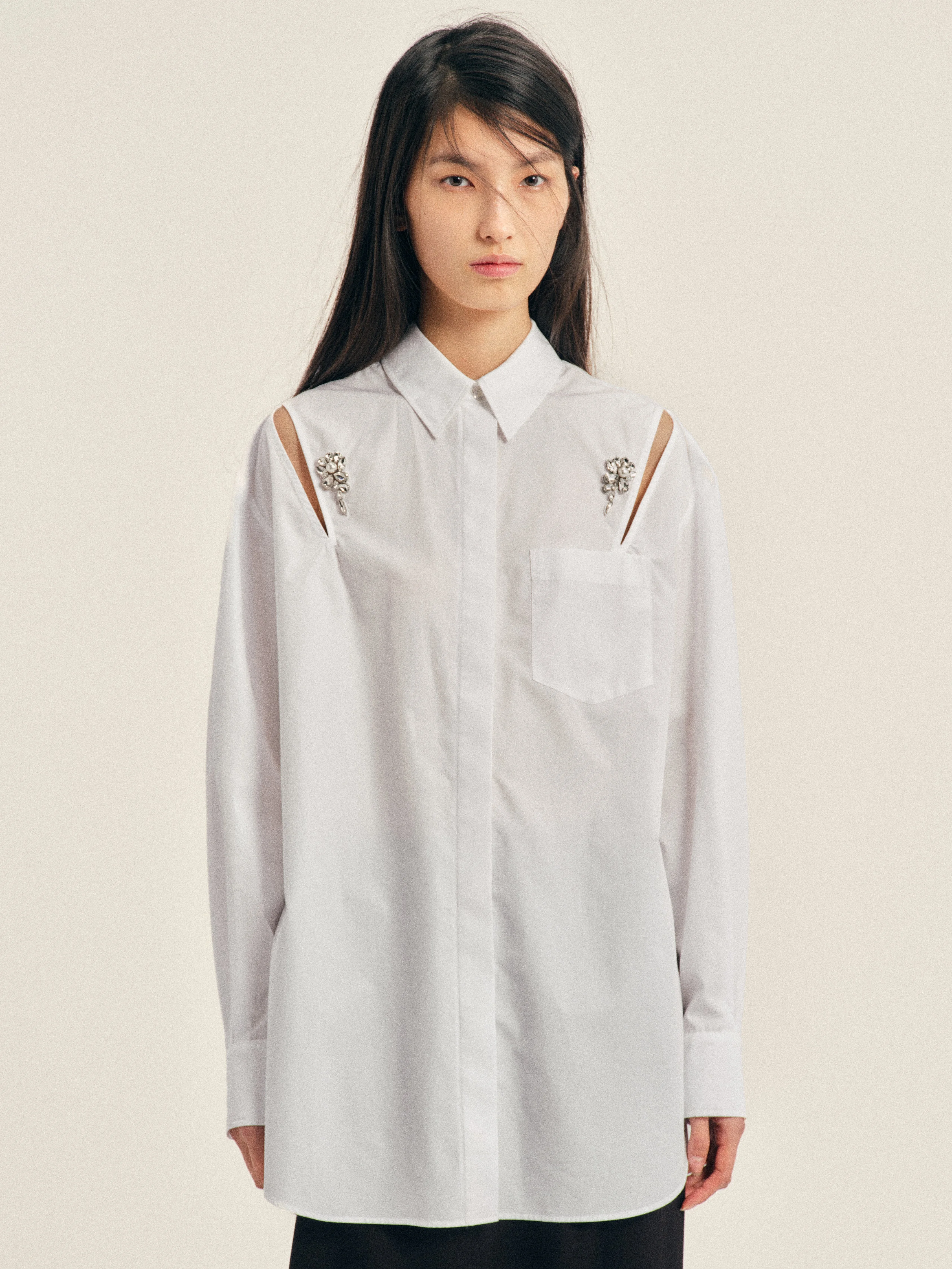 Embellished Cuff Detail Masculine Slash Shirt - 1