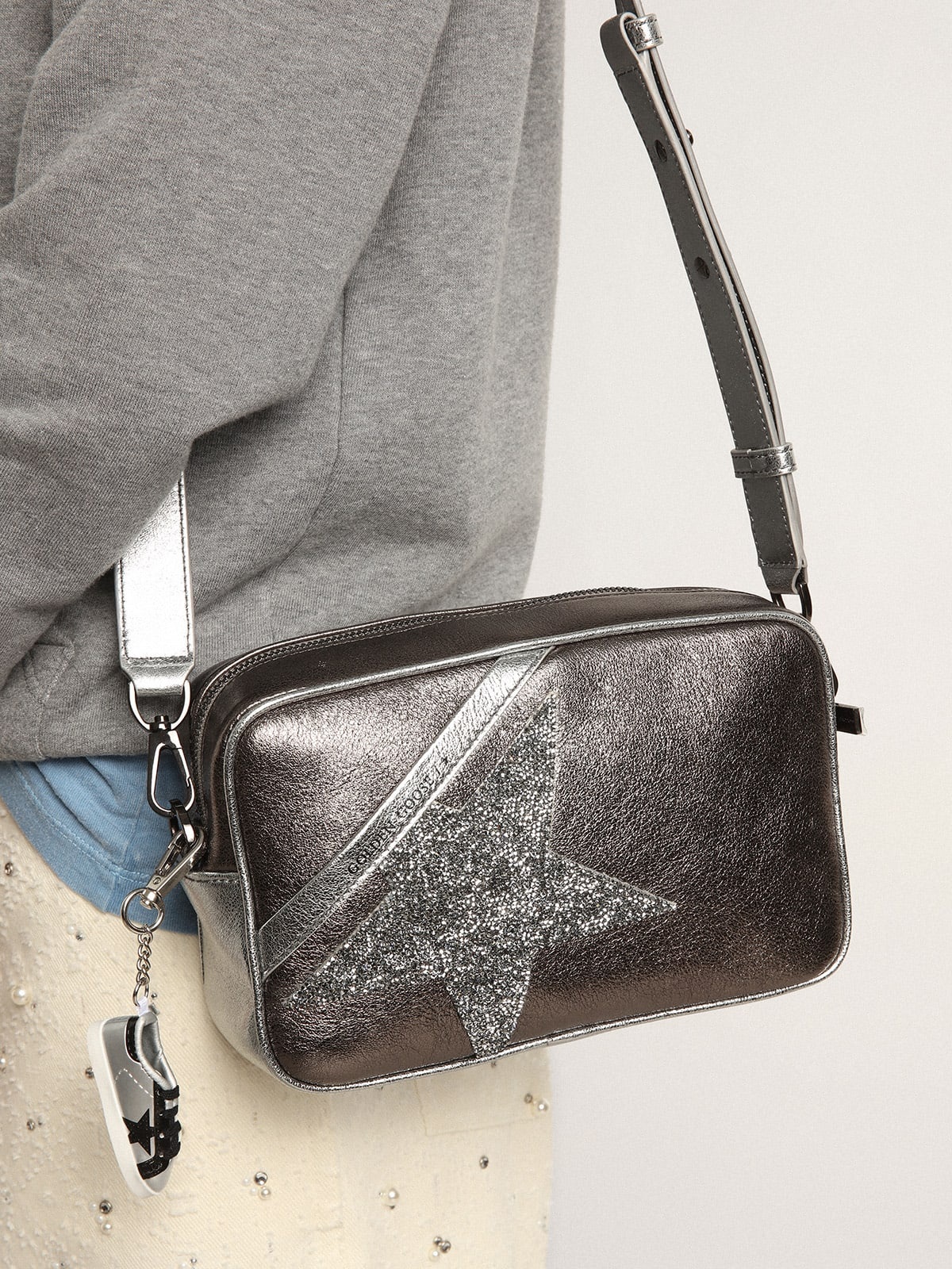 Star Bag in silver and anthracite-gray laminated leather with Swarovski crystal star - 3