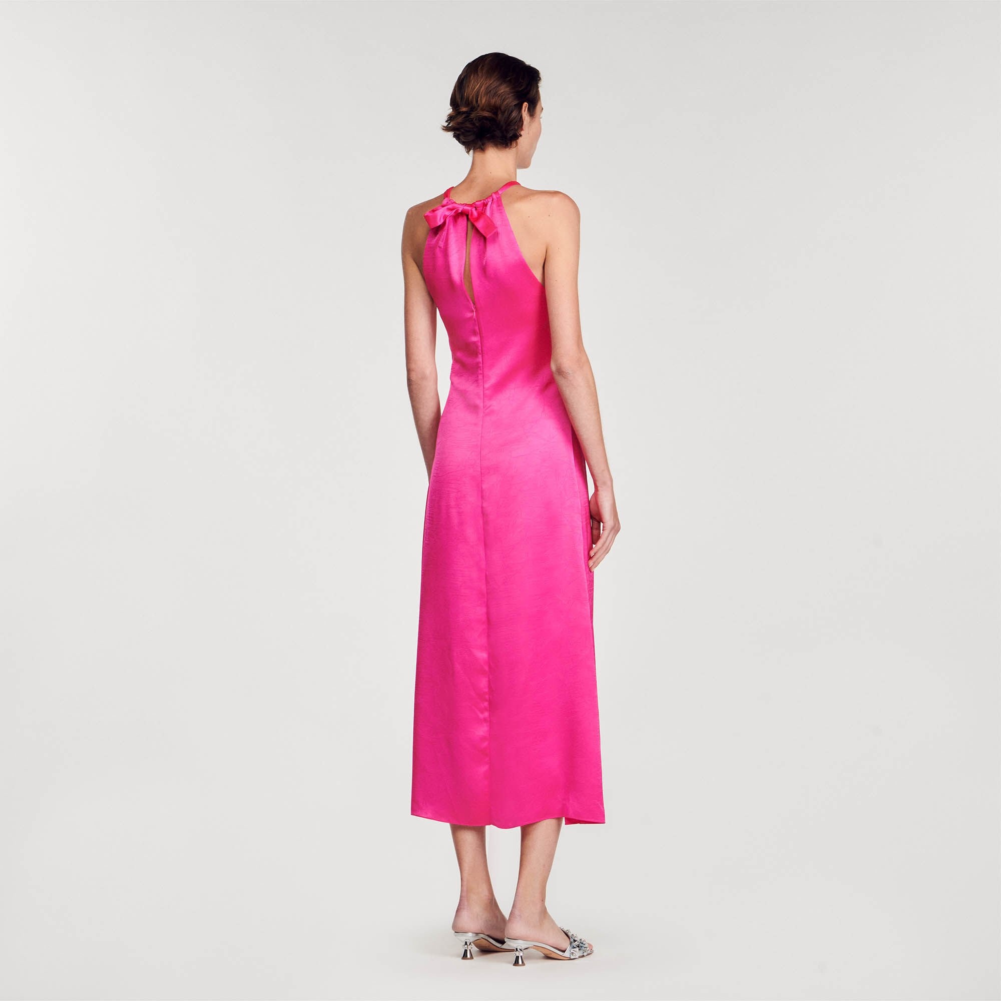 RUCHED SATIN-EFFECT MAXI DRESS - 6