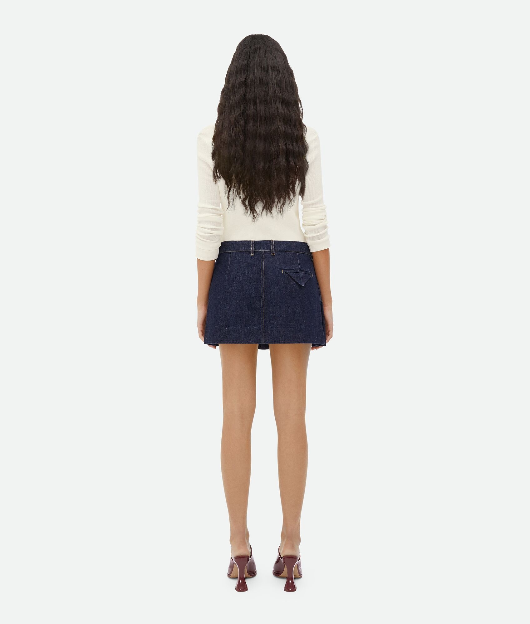 Pleated Denim Mini Skirt - 4