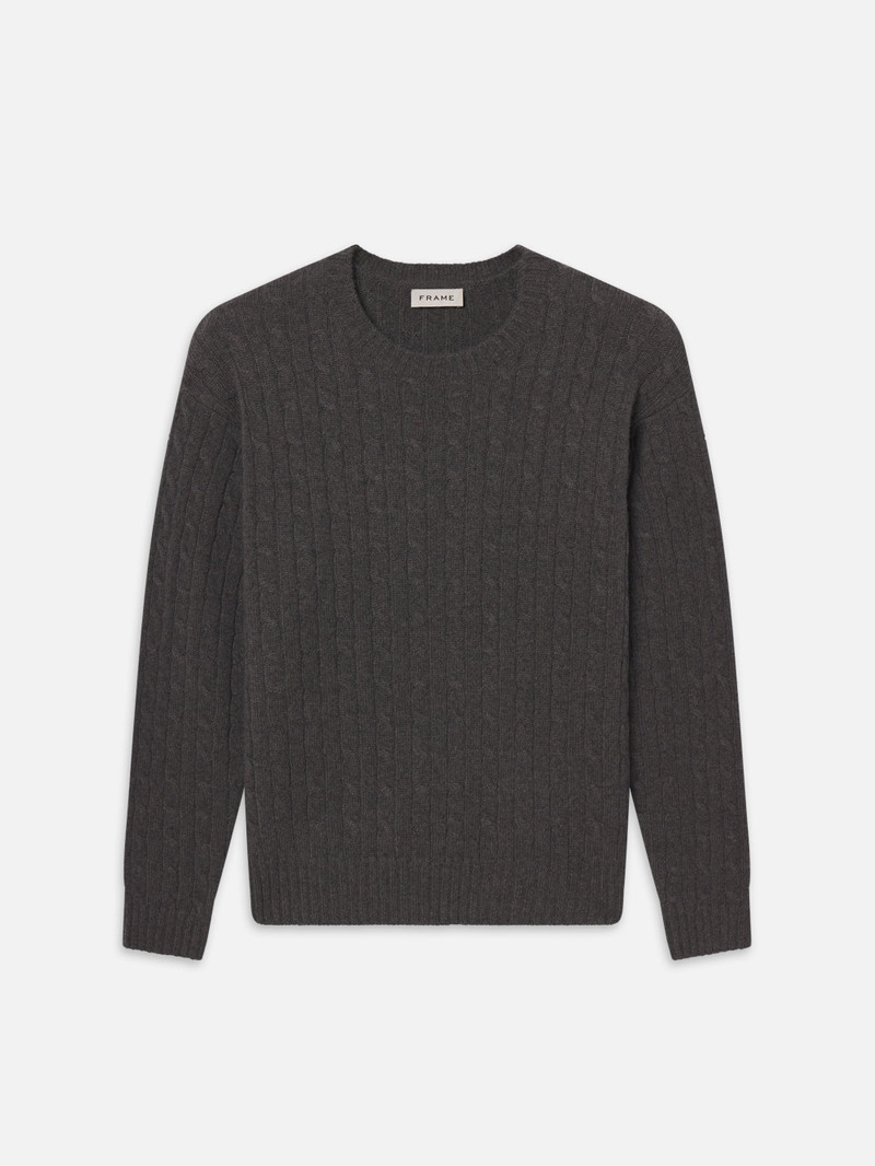 Cable Cashmere Crewneck in Charcoal 1