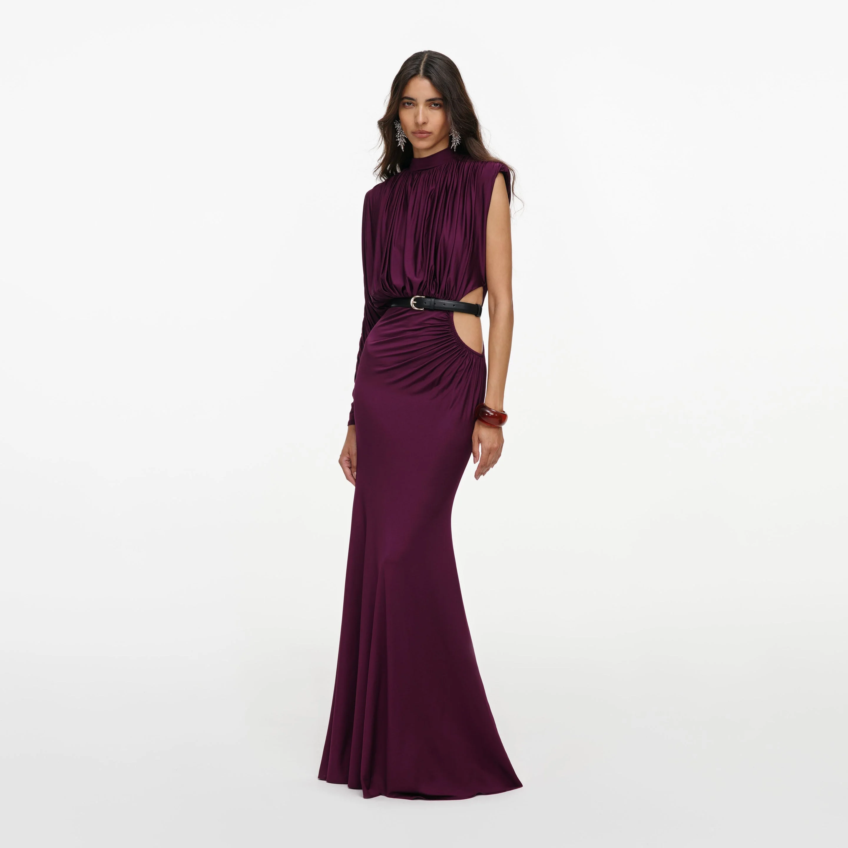 Purple Jersey Draped Maxi Dress - 1