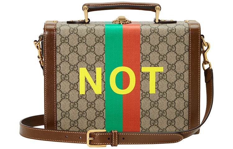 Gucci Fake Not Series Alphabet Stripe Printing Logo Leather Logo Canvas handbag Unisex / Brown 63358 - 4