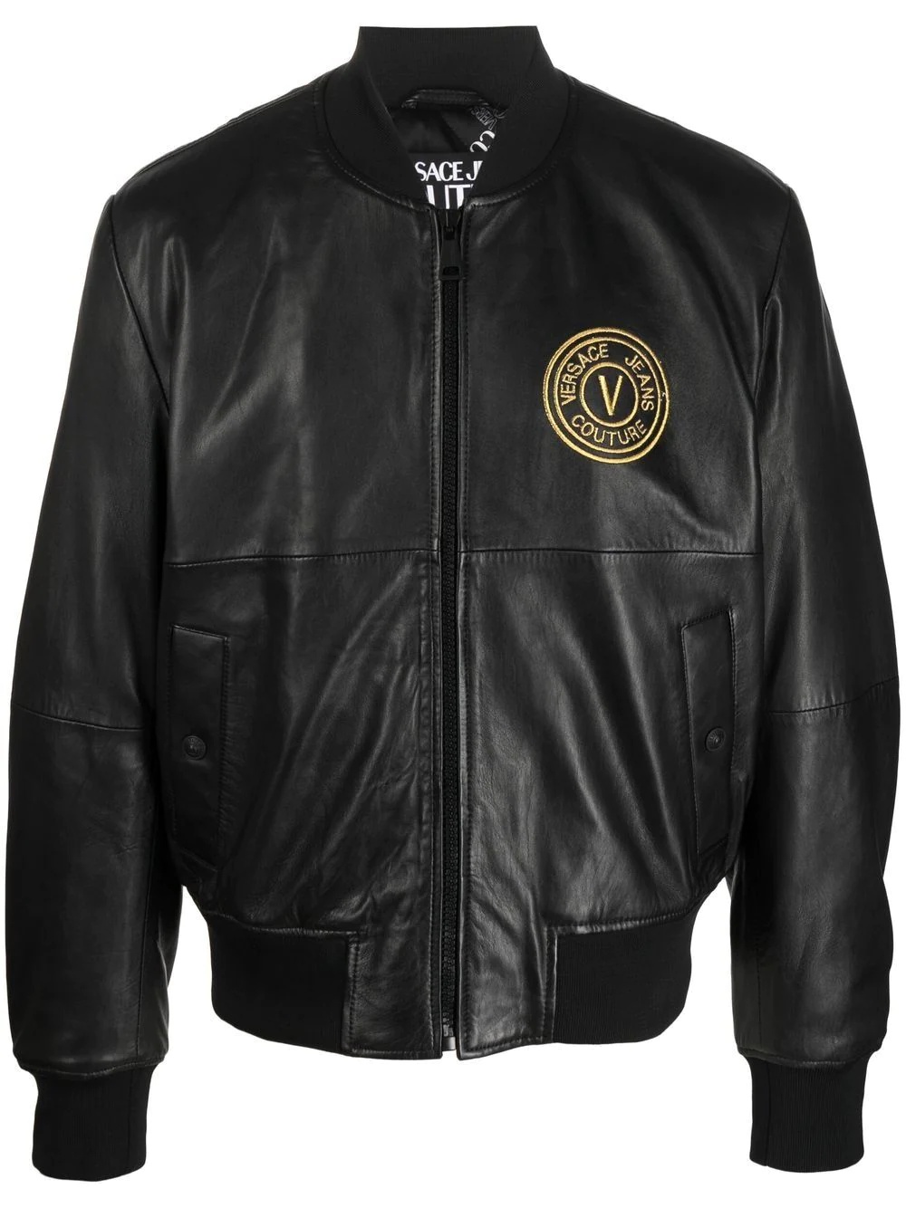 V-Emblem leather jacket - 1