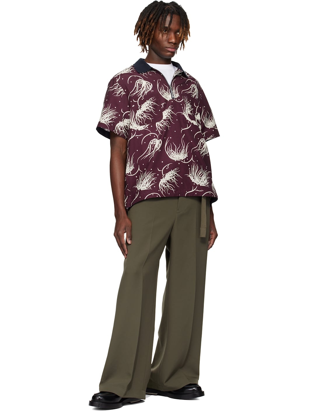 Burgundy Dot Flower Print Polo - 4