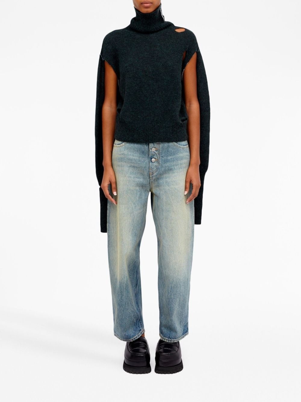 distressed-effect high-neck jumper - 6