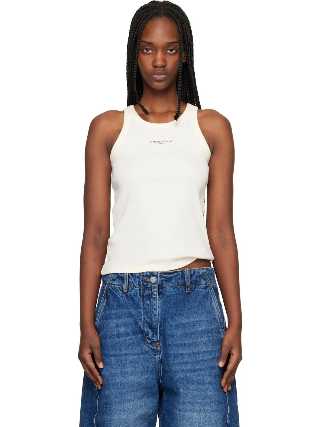 Beige 'Maison Kitsuné Paris' Ribbed Tank Top - 1