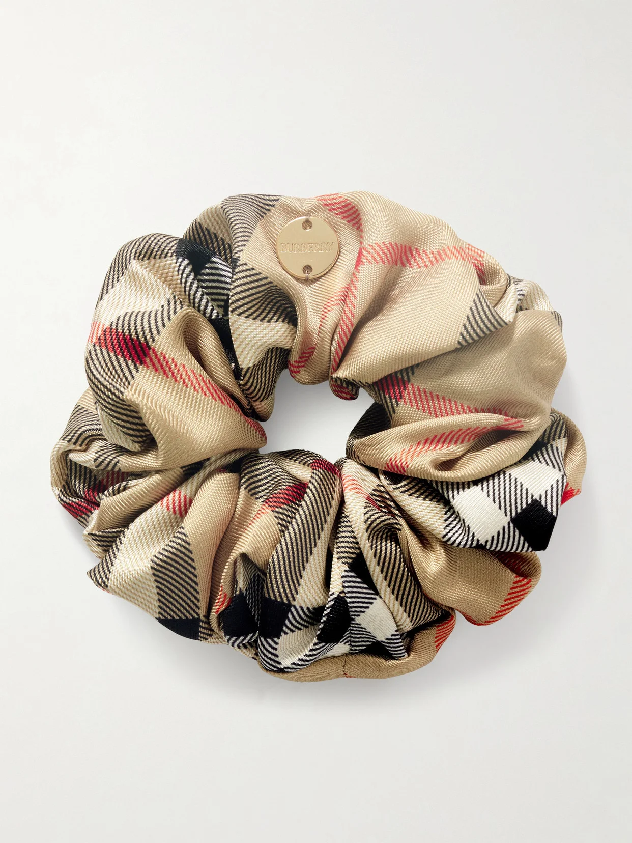 Embellished Checked Silk Scrunchie - 1