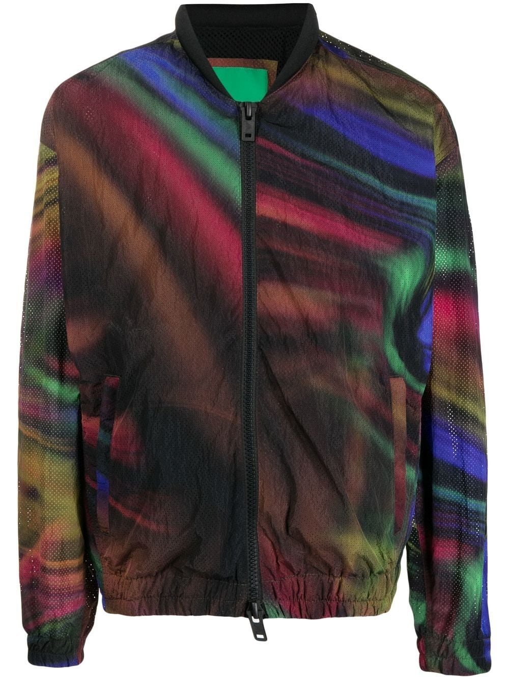 perforated abstract-print bomber jacket - 1