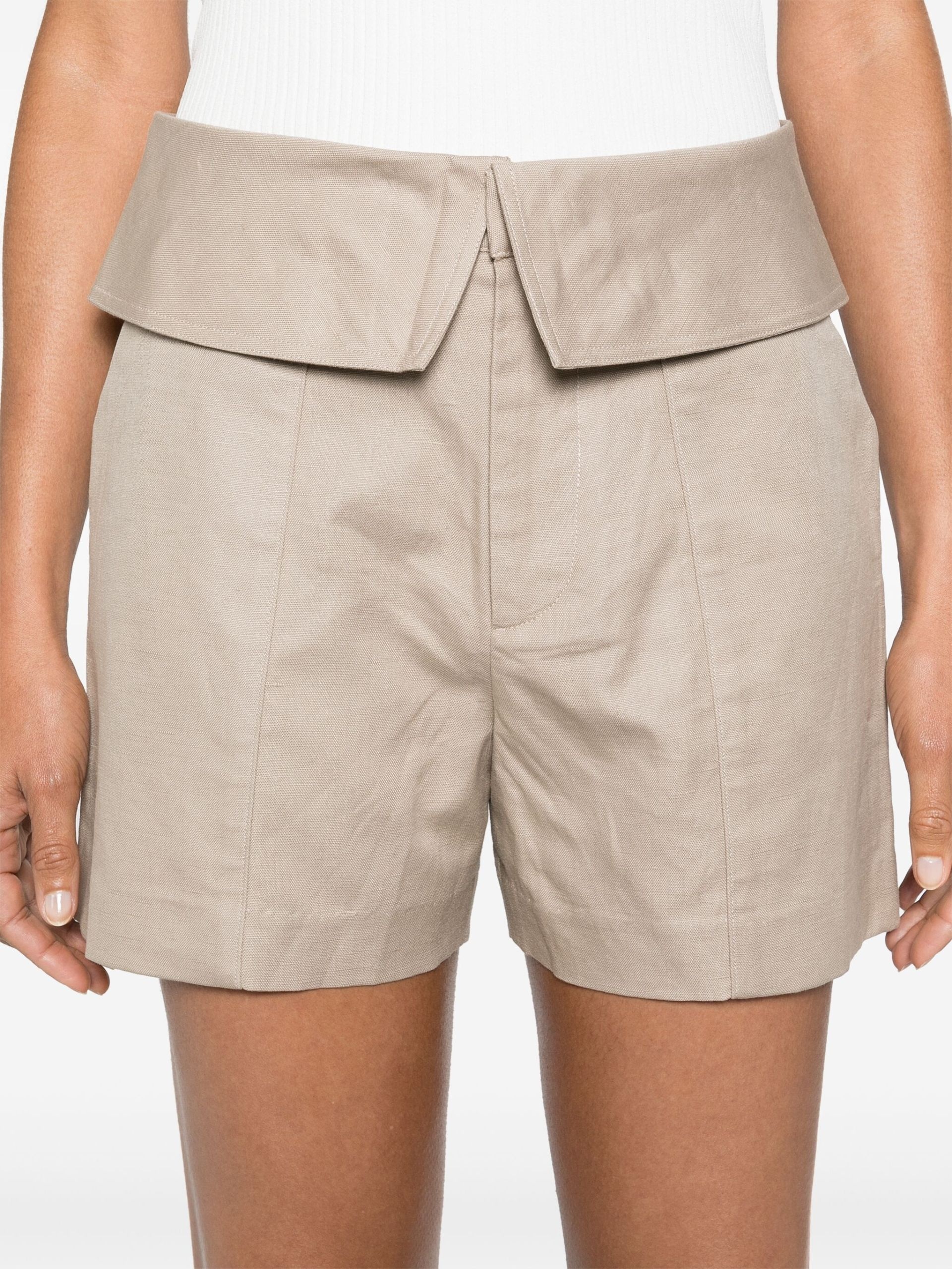 Beige Foldover Waistband Minishorts - 5