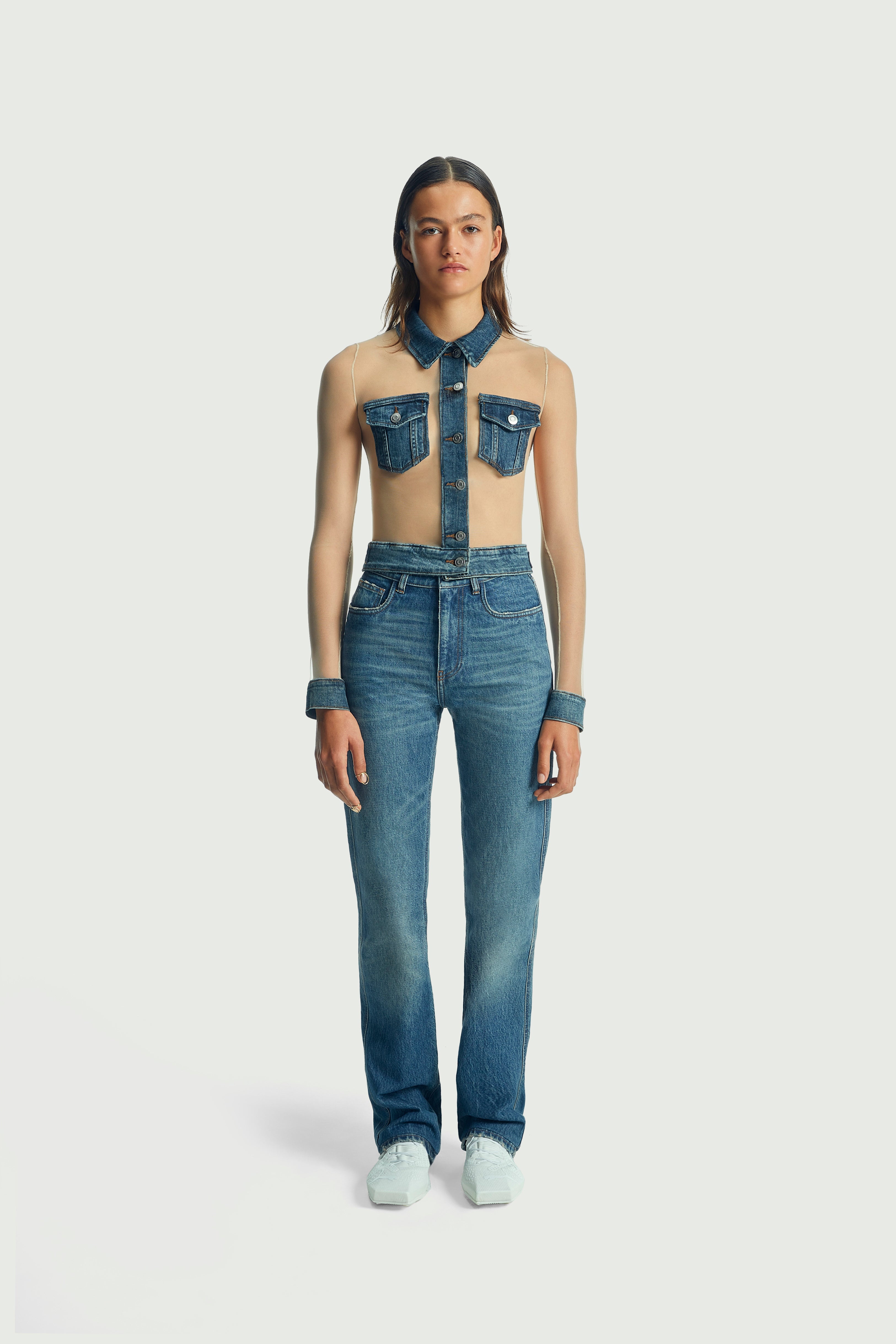 Tulle Illusion Denim Top - 1