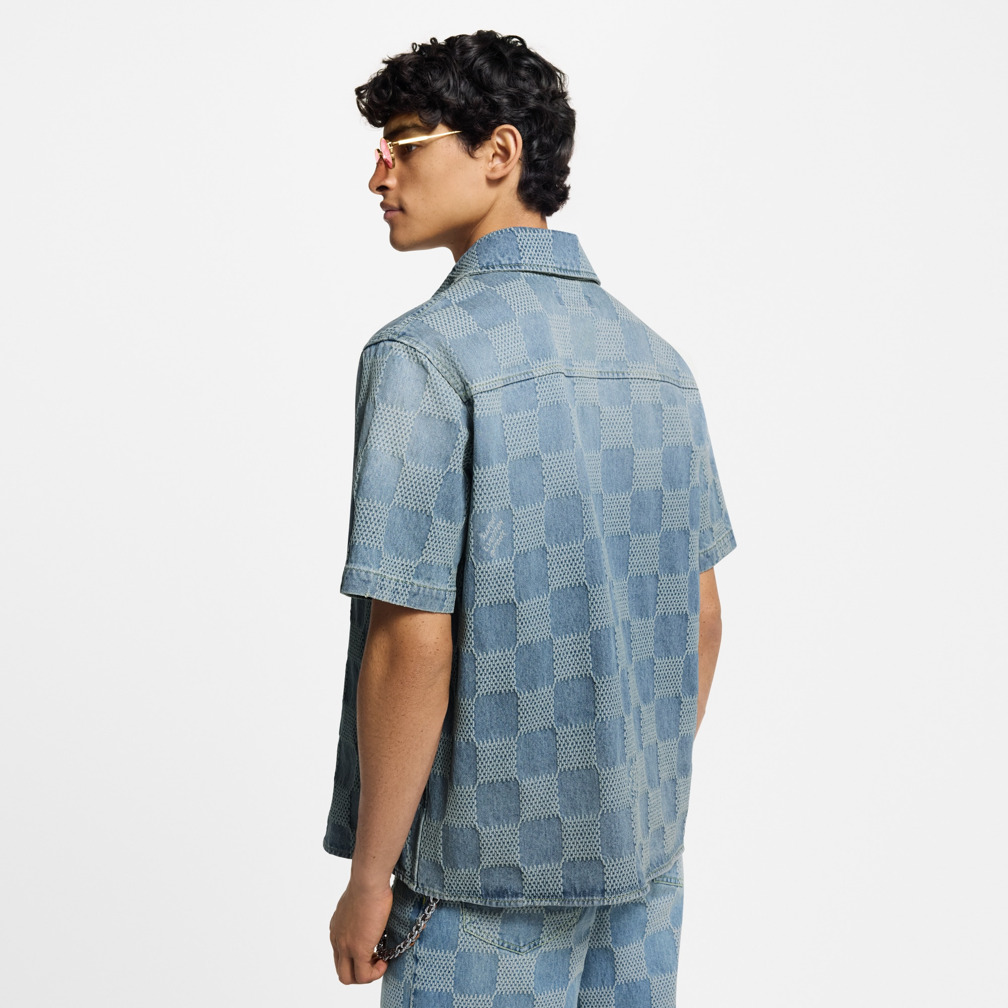 Damier 3D Light Denim Short-Sleeved Shirt - 5