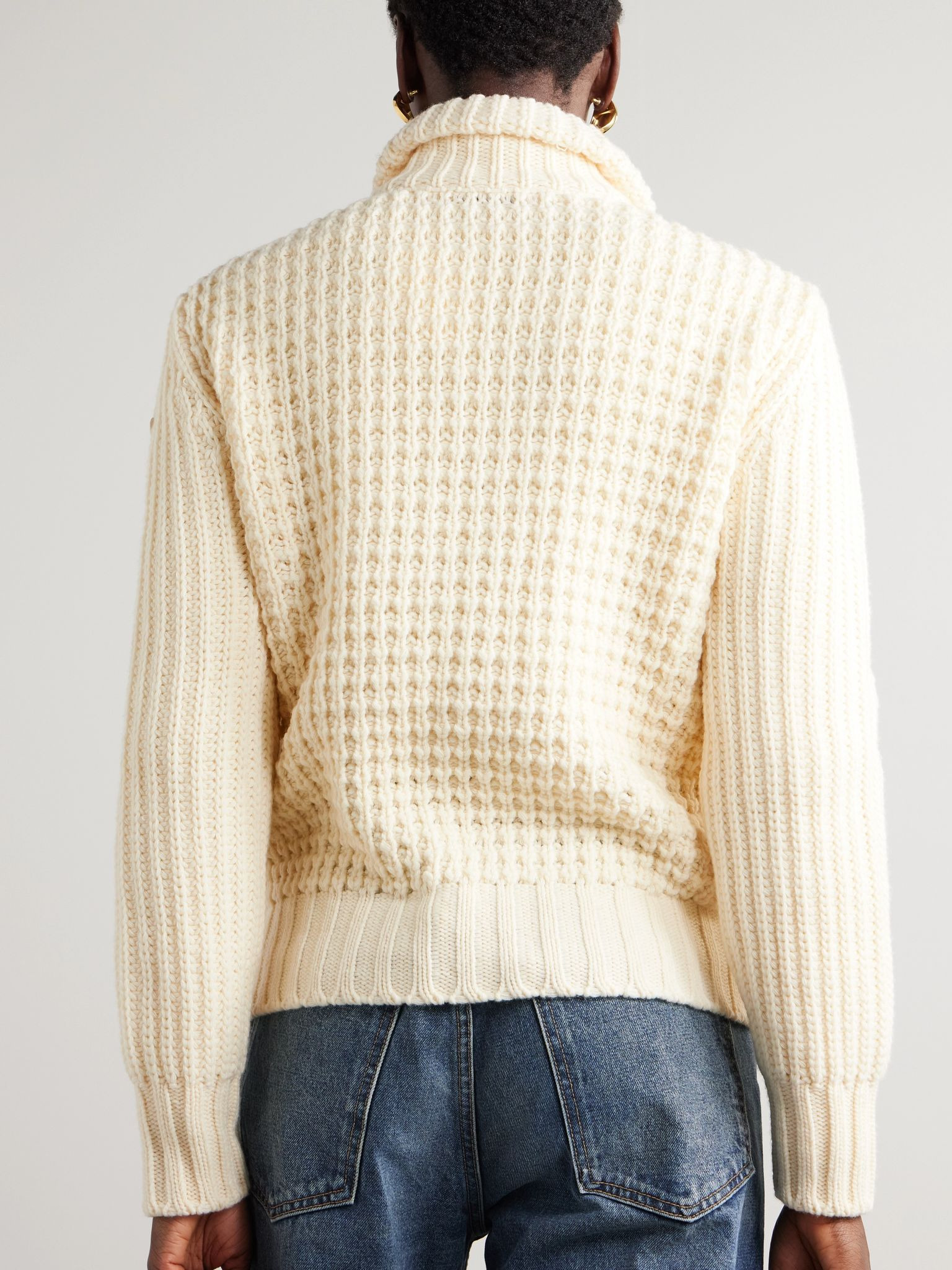 Appliquéd quilted shell-trimmed wool and cashmere-blend down cardigan Cream - 4