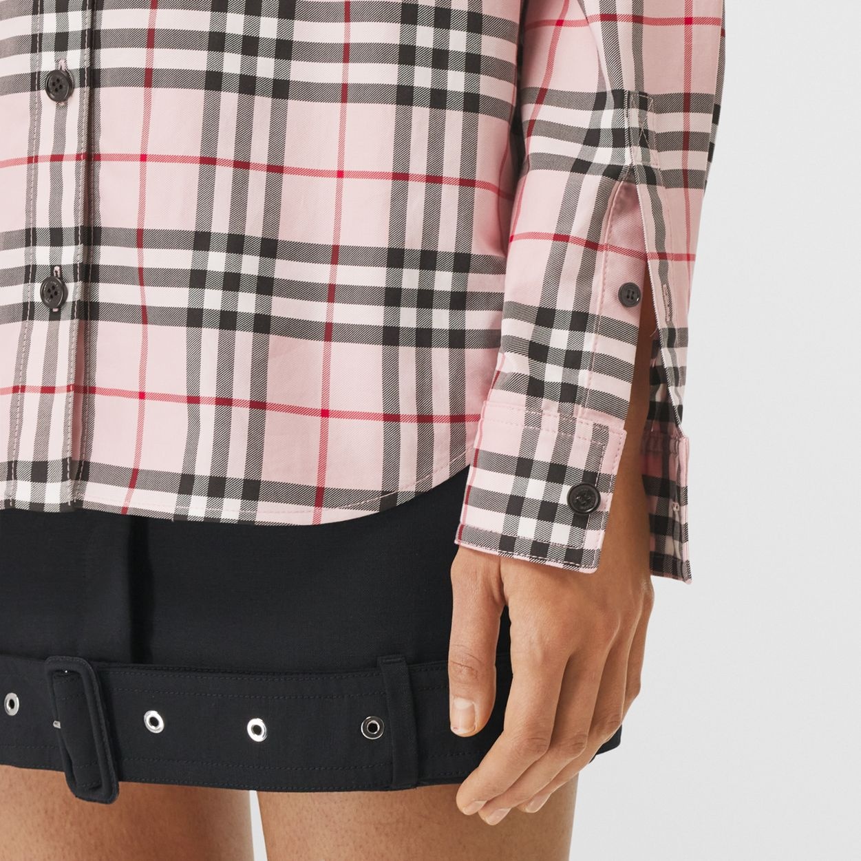 Embroidered Logo Check Cotton Oversized Shirt - 5