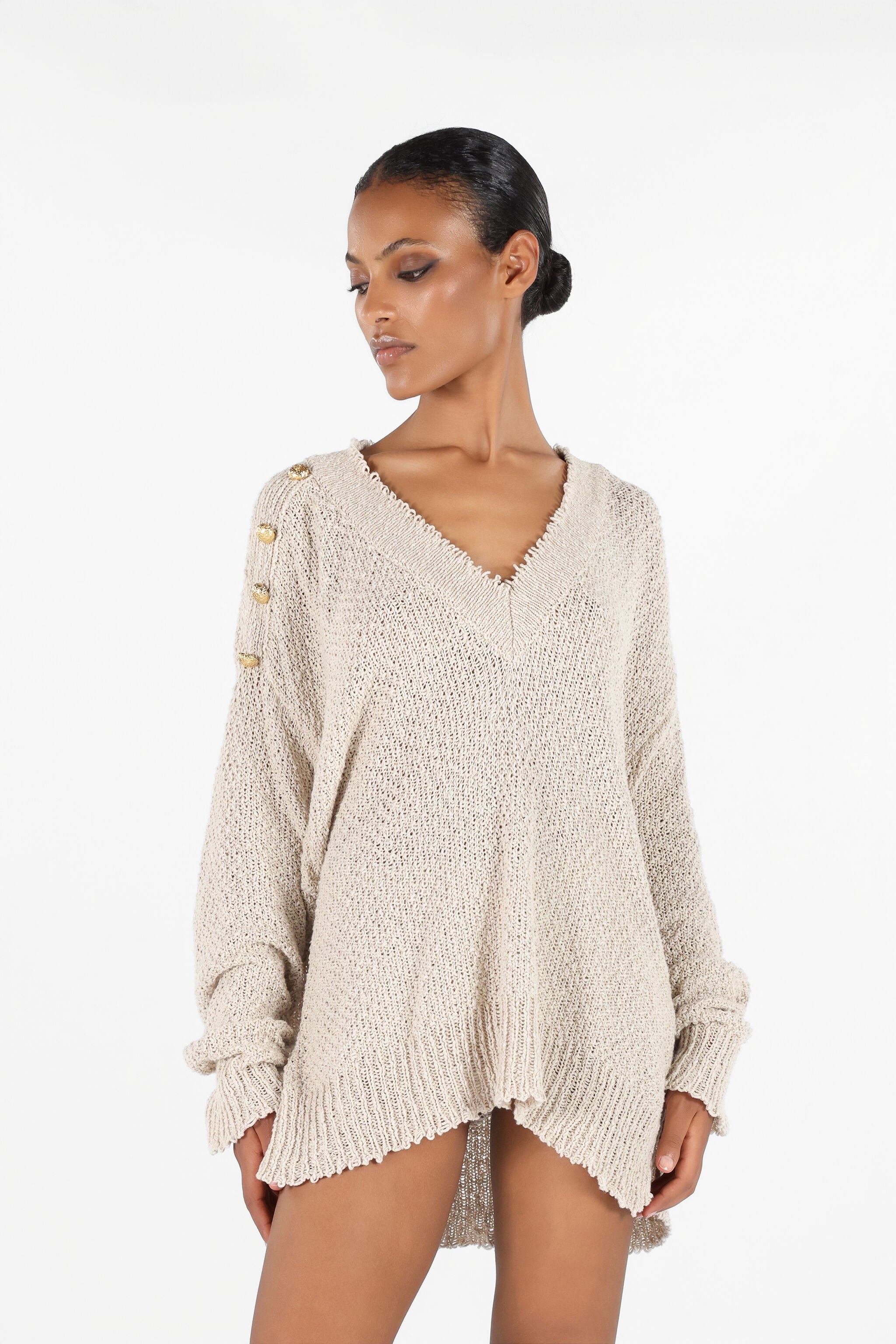 Sweater with Decorative Buttons - 3