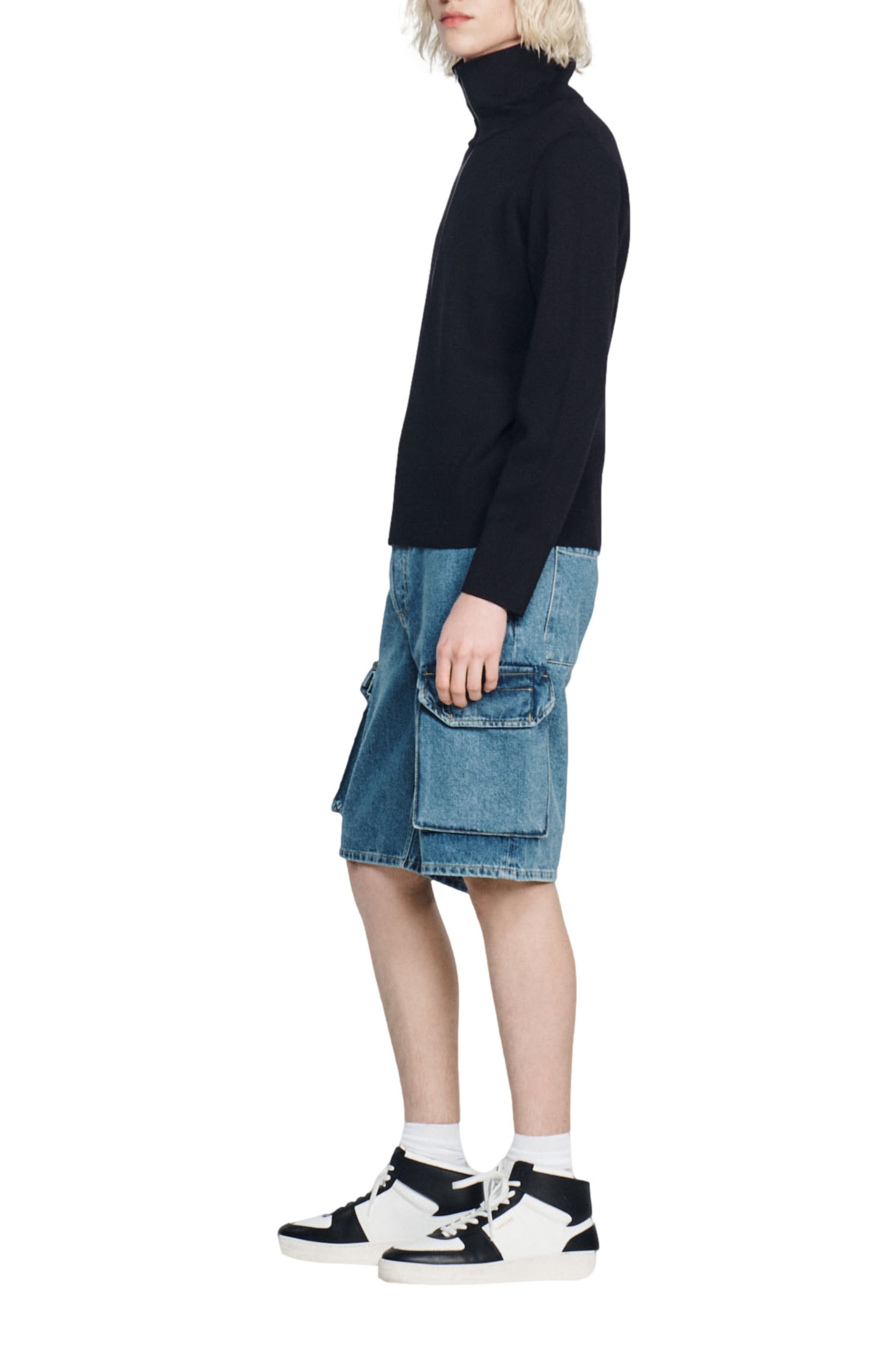 SANDRO Zip-up wool cardigan in Navy Blue at Nordstrom - 3