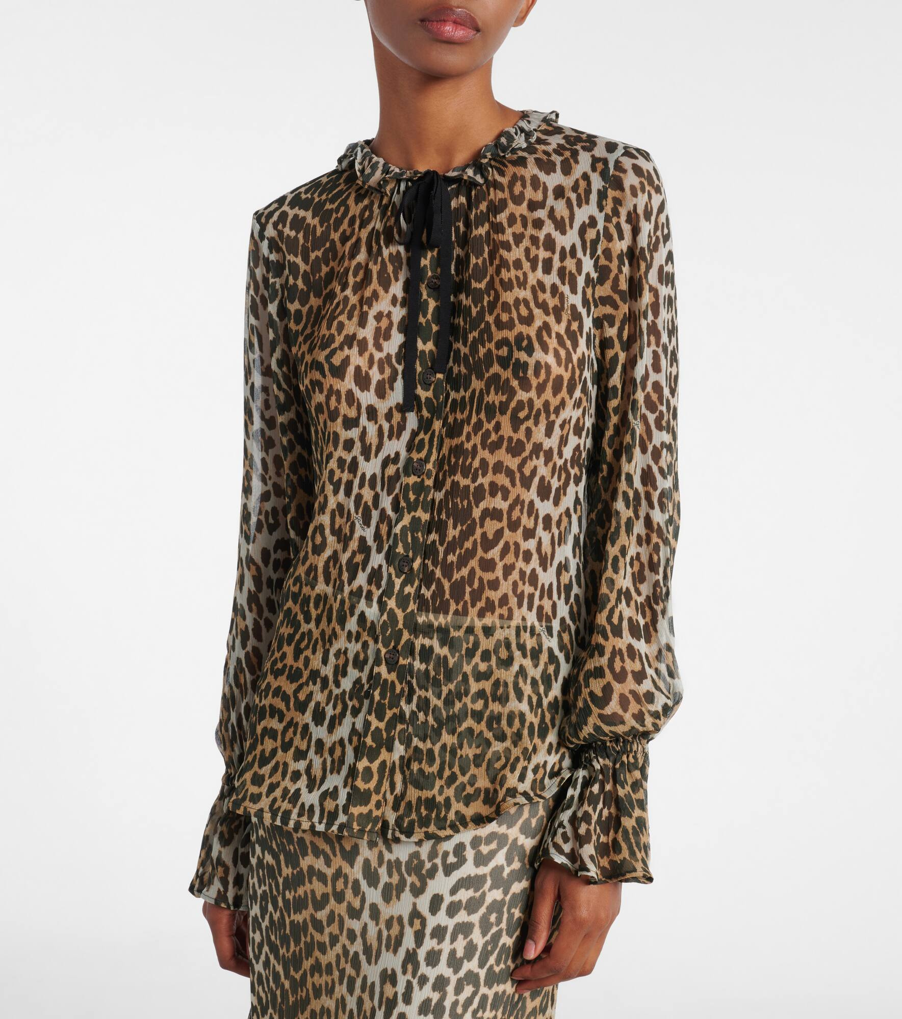 Leopard-print tie-neck chiffon blouse - 6